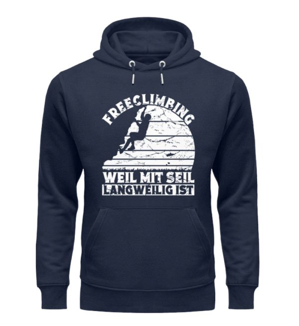 Freeclimbing weil mit Seil langweilig ist  - Unisex Premium Bio Hoodie Verkauf – Bild 2