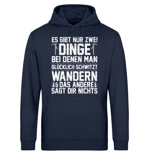 Zwei Dinge bei denen man glücklich schwitzt wandern  - Unisex Bio Hoodie Schn?ppchen – Bild 2