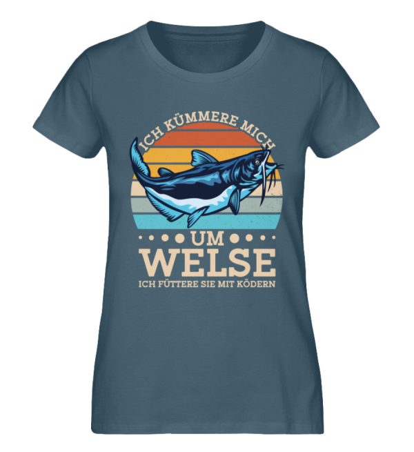 Ich füttere Welse mit Ködern  - Damen Premium Bio Shirt Online – Bild 4