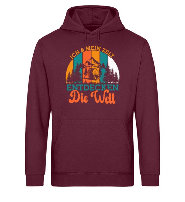 Ich und mein Zelt entdecken die Welt  - Unisex Bio Hoodie Verkauf – Bild 3