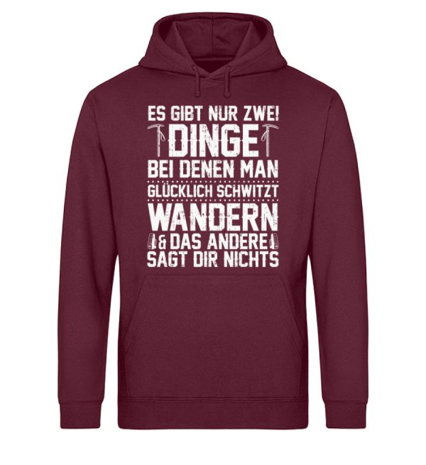 Zwei Dinge bei denen man glücklich schwitzt wandern  - Unisex Bio Hoodie Schn?ppchen – Bild 3