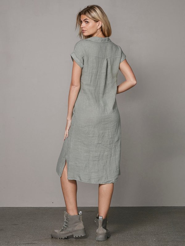 POLETTE Linen Dress - Army Mode – Bild 4