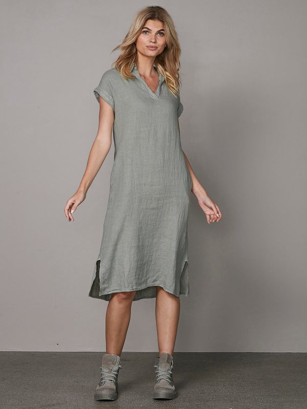 POLETTE Linen Dress - Army Mode – Bild 3